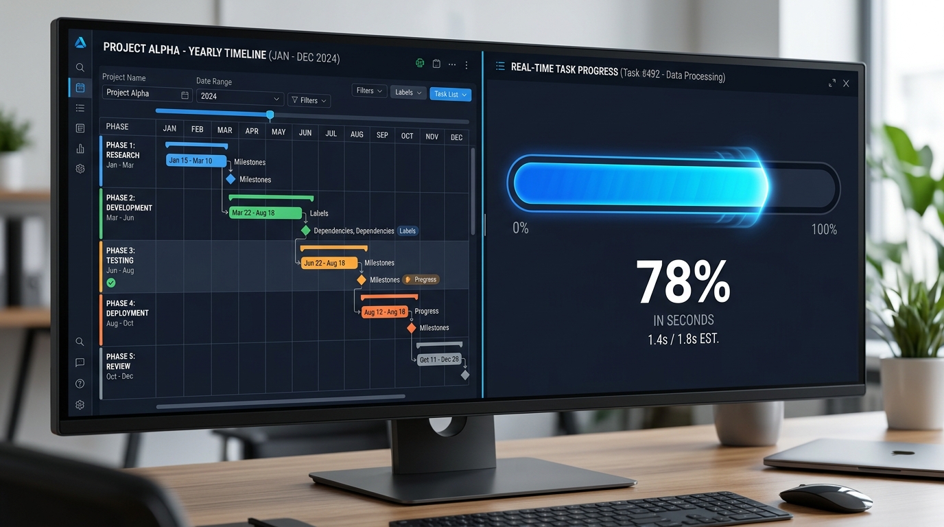 A split-screen dashboard